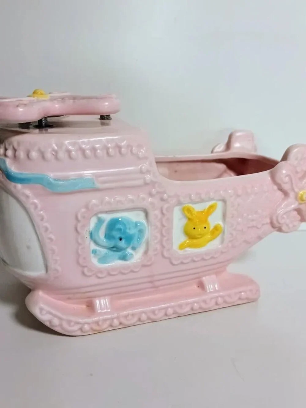 Vintage Pink Ceramic Napco Ware Helicopter Animal Planter Music Box Baby Nursery - Picture 8 of 8